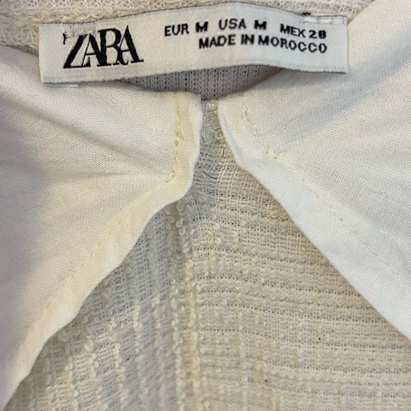 Zara Rustic Ruffled Knit Midi Dress Size M Mixed Media Gauze Flutter White Boho - Picture 12 of 14